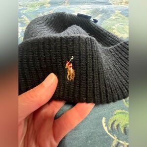Classic Polo Ralph Lauren Men’s Beanie Hat Black Wool Blend Pony Preppy NWT